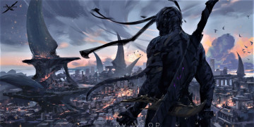 Картинка фэнтези _ghost+blade+ +призрачный+клинок воин город панорама
