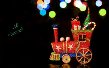 Картинка праздничные украшения паровозик игрушки блики