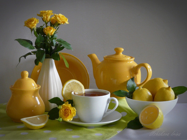 Обои картинки фото ирина, незнакомка, жёлтые, лимоны, еда, натюрморт
