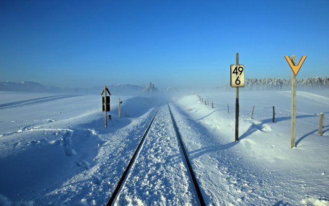 Обои картинки фото разное, транспортные, средства, магистрали, железная, дорога, пейзаж, знаки, зима