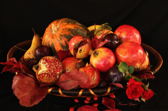 Картинка еда фрукты+и+овощи+вместе тыква груши сливы гранаты