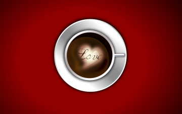 Картинка праздничные день+святого+валентина +сердечки +любовь красный фон любовь надпись кофе чашка