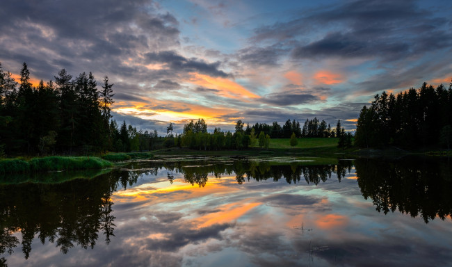 Обои картинки фото природа, реки, озера, озеро, закат, деревья