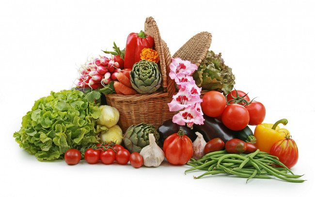 Обои картинки фото еда, овощи, редис, помидоры, артишок, перец, томаты