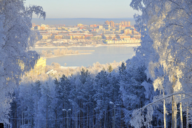 Обои картинки фото иркутск , россия, города, - панорамы, деревья, зима
