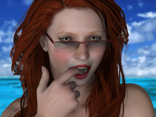 Картинка 3д+графика портрет+ portraits очки рыжая фон взгляд девушка