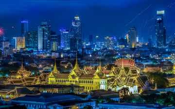 обоя города, бангкок , таиланд, дома, bangkok, огни, ночь, thailand, панорама, праздник, фестиваль