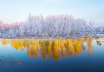 Картинка природа реки озера лес иней река отражение
