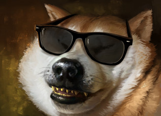 Картинка рисованное животные очки фон собака
