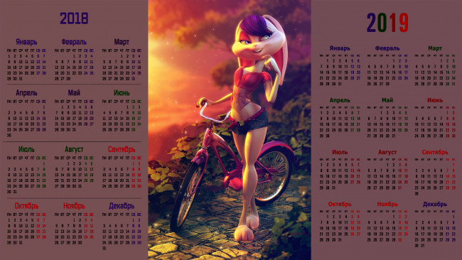 Обои картинки фото календари, 3д-графика, 2018, взгляд, заяц, велосипед