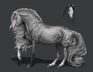 Картинка рисованное животные +лошади конь фон грива