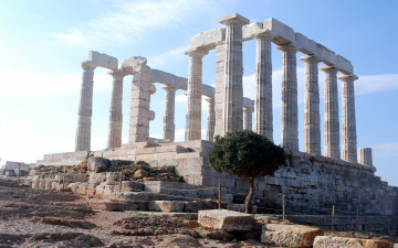 обоя города, - исторические,  архитектурные памятники, храм, посейдона, камень, крушение, столб, греция, афины