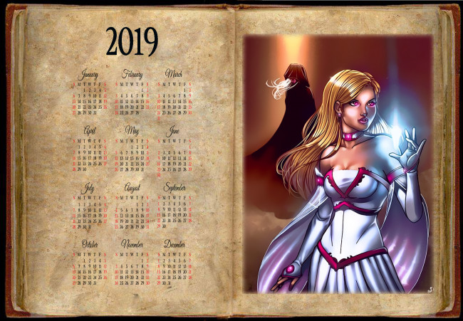 Обои картинки фото календари, фэнтези, девушка, магия
