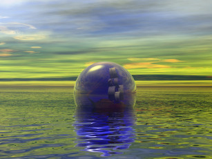Картинка 3д графика шары парусник вода шар
