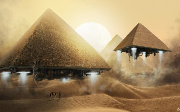 Картинка 3д графика fantasy фантазия пустыня пески бедуин летающие пирамиды
