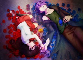 Картинка аниме ib лепестки арт конфета розы цветы парень девушка gary sora k