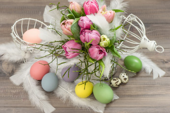 Картинка праздничные пасха пасхальные яйца тюльпаны цветы
