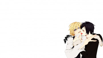 Картинка аниме dyurarara орихара изая арт хейваджима шизуо дюрарара брюнет блондин очки лижет язык