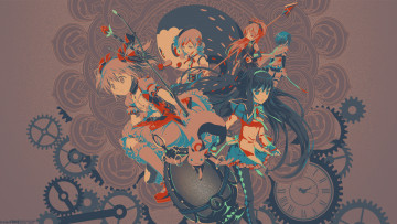 Картинка аниме mahou+shoujo+madoka+magika маги девочки шестерёнки часы