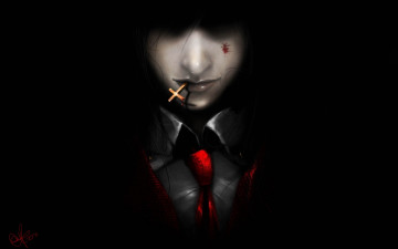 Картинка аниме hellsing лицо галстук крестик мрачно арт парень