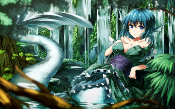 Картинка аниме touhou wakasagihime ibuki notsu арт кимоно водопад вода хвост девушка