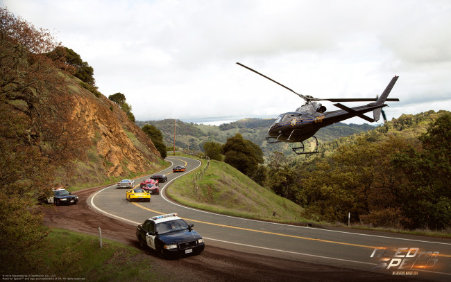 Обои картинки фото need for speed, кино фильмы, горы, дорога, вертолет, автомобили