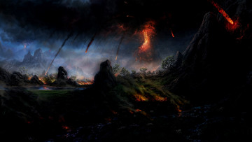 Картинка рисованное природа ночь вулкан