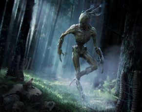 Картинка фэнтези существа свет арт трава деревья лягушка чудовище фантастика лес существо
