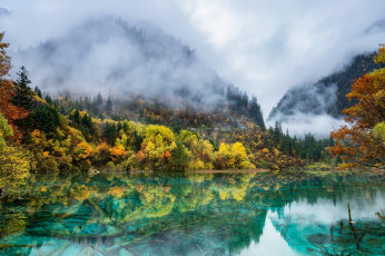 Картинка природа реки озера леса осень озеро китай туман горы краски