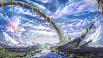 Картинка фэнтези пейзажи небо река by smile горы природа воздушный шар