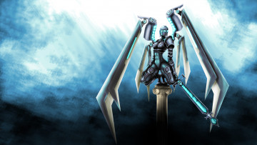 Картинка фэнтези роботы +киборги +механизмы девушка фон униформа меч kayle