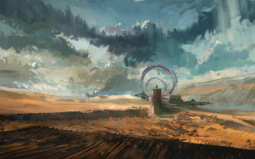 Картинка фэнтези иные+миры +иные+времена арт врата ворота человек небо фантастика облака пустыня пейзаж