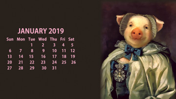 Картинка календари рисованные +векторная+графика одежда украшение свинья поросенок