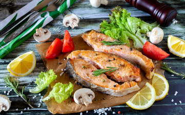 Картинка еда рыбные+блюда +с+морепродуктами форель лимон