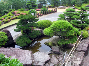 обоя природа, парк, водоем, японский, садик
