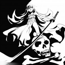 Картинка oshino shinobu аниме bakemonogatari девушка череп катана оружие