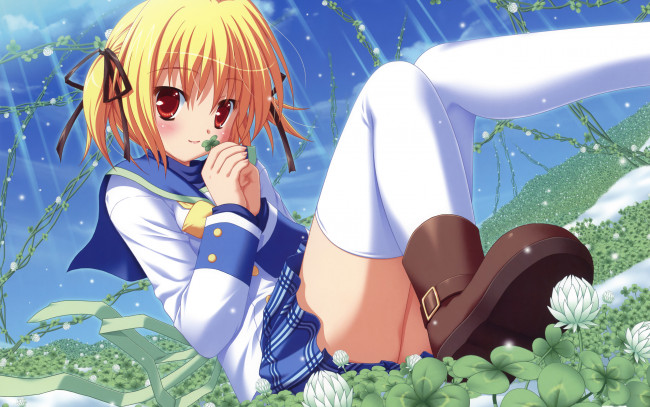 Обои картинки фото clover, point, аниме, *unknown, другое, девушка, takanashi, yaya, школьница, цветы, школьная, униформа