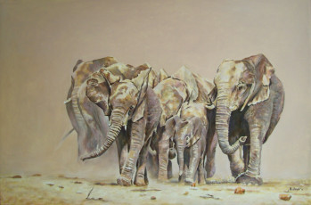 обоя andy, lloyd, elephants, emerging, рисованные, слоны
