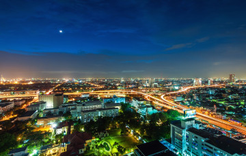 обоя города, бангкок, таиланд, огни, ночь, движение