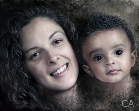 Обои картинки фото рисованные, люди, ребенон, женщина, мать