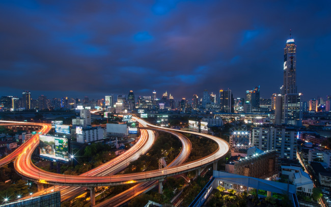 Обои картинки фото города, бангкок, таиланд, дорога, мегаполис, ночь