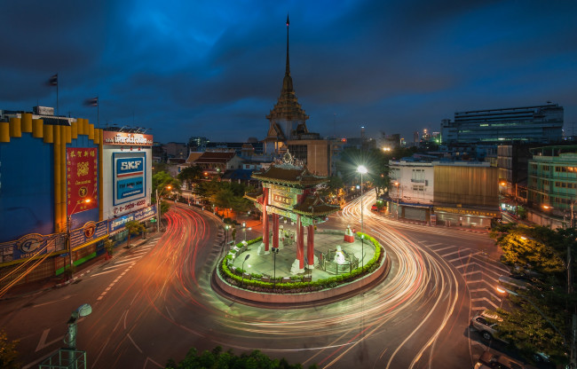 Обои картинки фото города, бангкок, таиланд, арка, ночь, hdr, дорога, развилка
