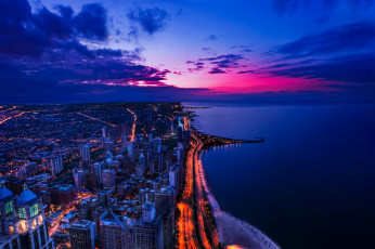 Картинка chicago города Чикаго+ сша Чикаго lake michigan ночной город побережье озеро мичиган панорама