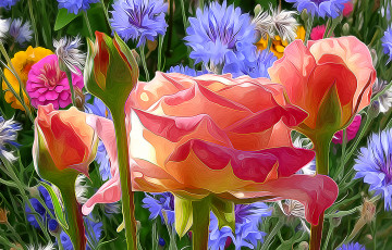 Картинка разное компьютерный+дизайн природа луг цветы лепестки линии штрих краски