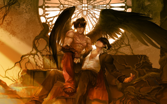 Обои картинки фото видео игры, tekken 4, devil, jin, tekken, kazama, art, крылья, рога