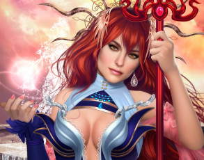 Картинка 3д+графика фантазия+ fantasy рыжая арт аниме маг девушка магия посох красавица лицо lana solaris