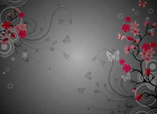 Картинка векторная+графика цветы+ flowers бабочки цветы сакура ветки круги