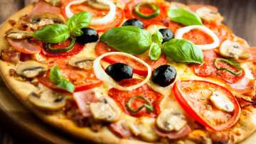 Картинка еда пицца базилик маслины