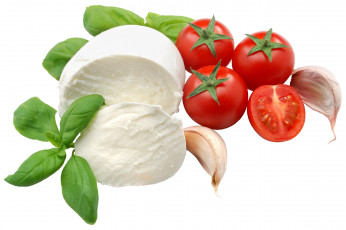 Картинка еда разное базилик чеснок помидоры сыр моцарелла
