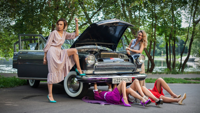 Обои картинки фото автомобили, -авто с девушками, волга, газ